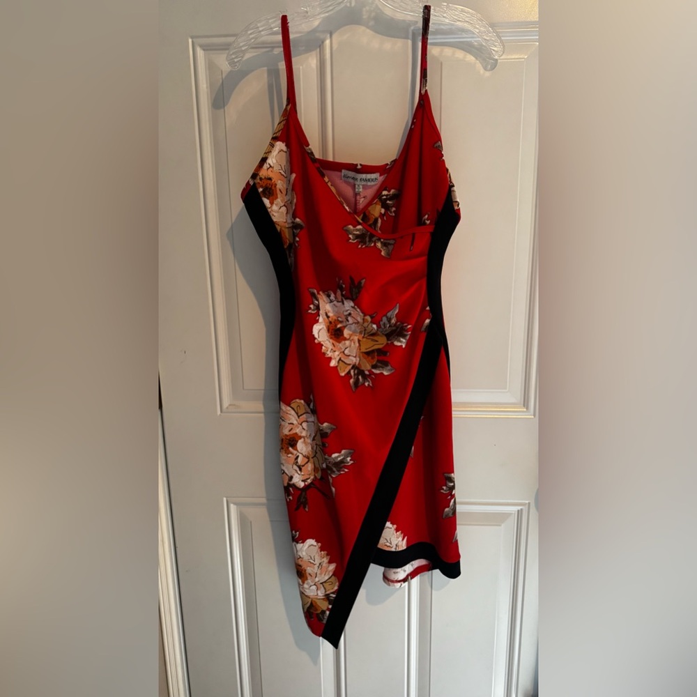 Almost Famous Red and Black Asymmetrical Floral Dress